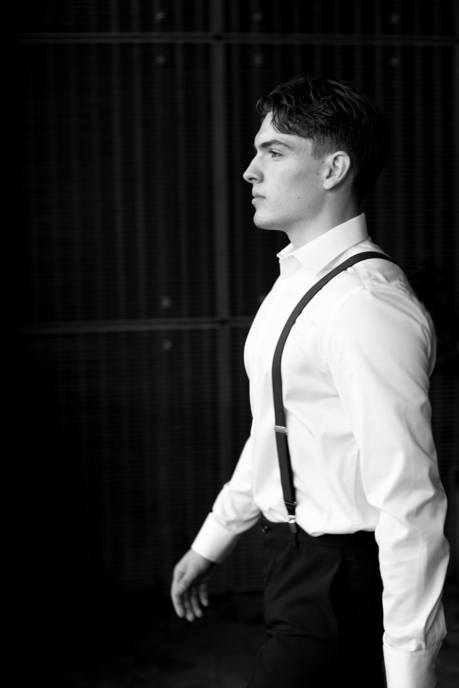 Man walking forward in profile